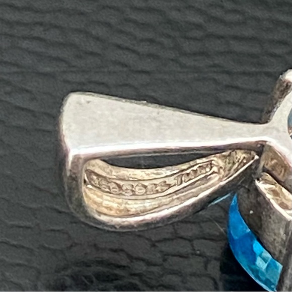 Vintage Sterling Silver SCBS 925 Oval Blue Topaz CZ Cubic Zirconia Pendant 3.2g - Picture 16 of 16